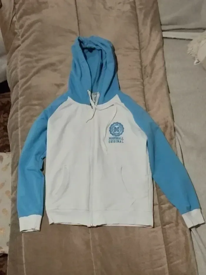 Gilet zippée à capuche Marshall Blanc et bleu azur garçon 12 ans - photo numéro 7