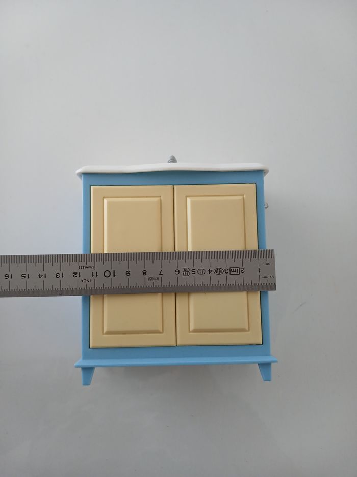 Lavabo Miniature pour Maison de Poupées - Style Vintage Bleu & Jaune - photo numéro 5