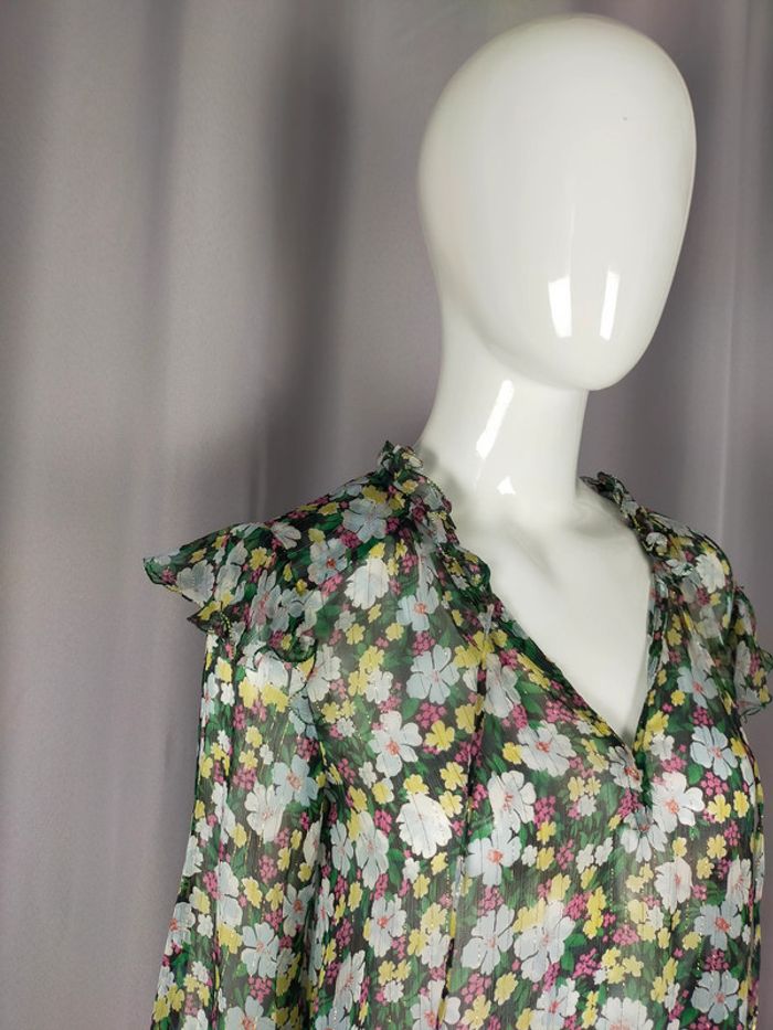 Robe fleurie Maje – Taille 1 – Voile fluide et dorures - photo numéro 2