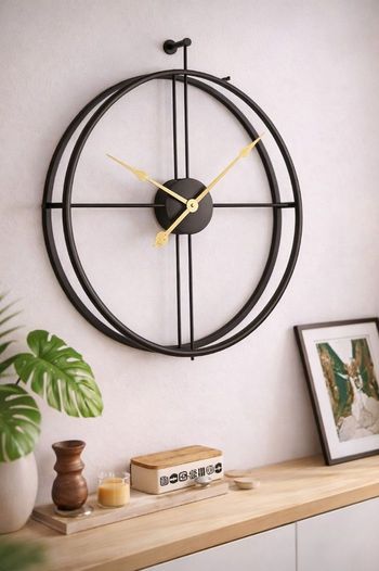 Grande Horloge Murale Design 60 cm – Style Industriel Noir & Doré – Décoration Tendance