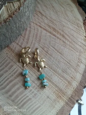 Boucles d'oreilles tortues et pierres d'amazonite