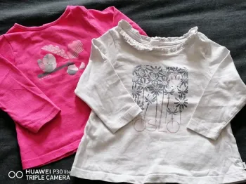 T-shirt manche longue Obaïbi – 6-9 mois – Fuchsia/blanc