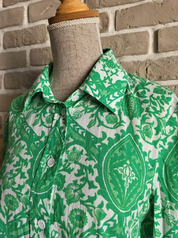 Chemise courte imprimé bohème vert Zara - photo numéro 5