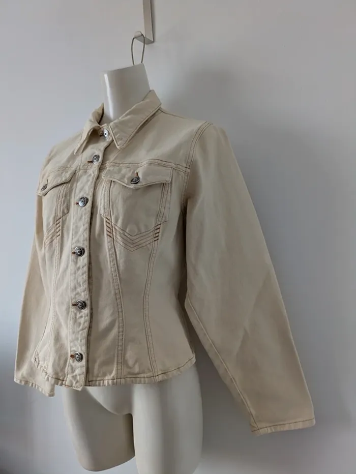 Veste en jean vintage courte beige clair - Jean Paul Gaultier - taille 36/38 - photo numéro 3