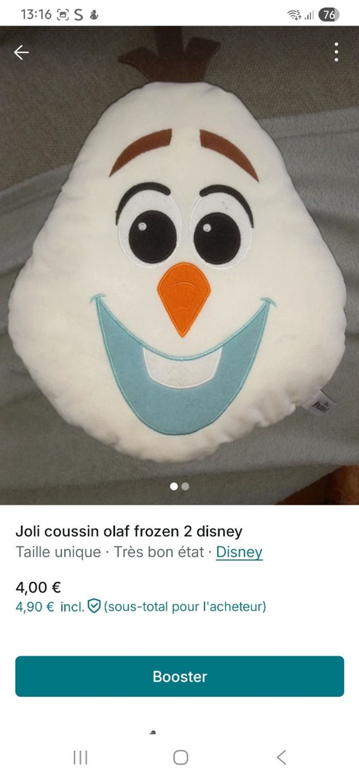 Coussin olaf frozen reine des neiges