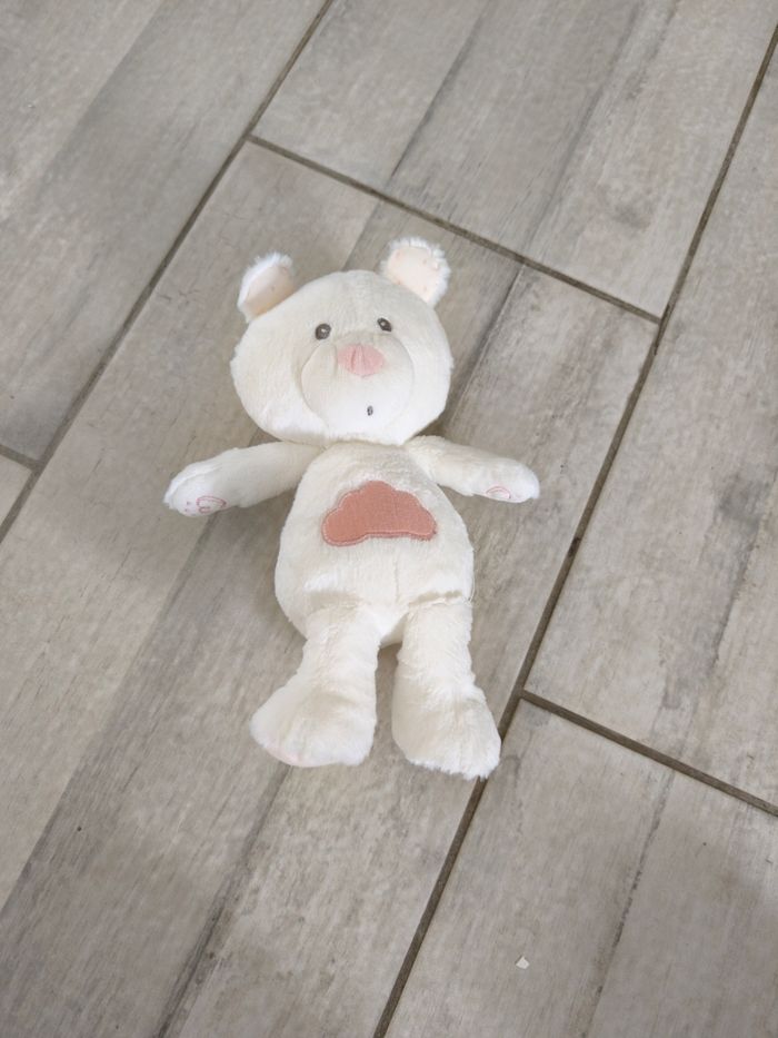 Doudou ourson blanc et rose sauthon