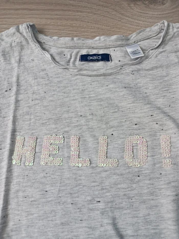 T-shirt Hello ! Okaïdi fille taille 12 ans en bon état - photo numéro 2