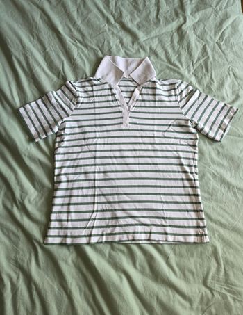 ​CECIL Polo Rayé Coton Modal Vert Blanc S