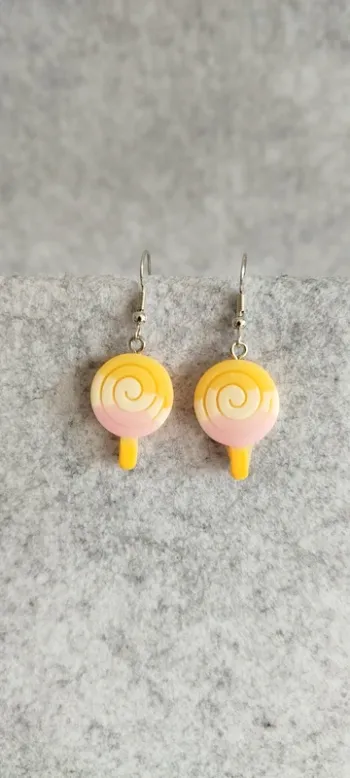 🍄 Boucles d’oreilles ▪ sucette ronde jaune et rose mat