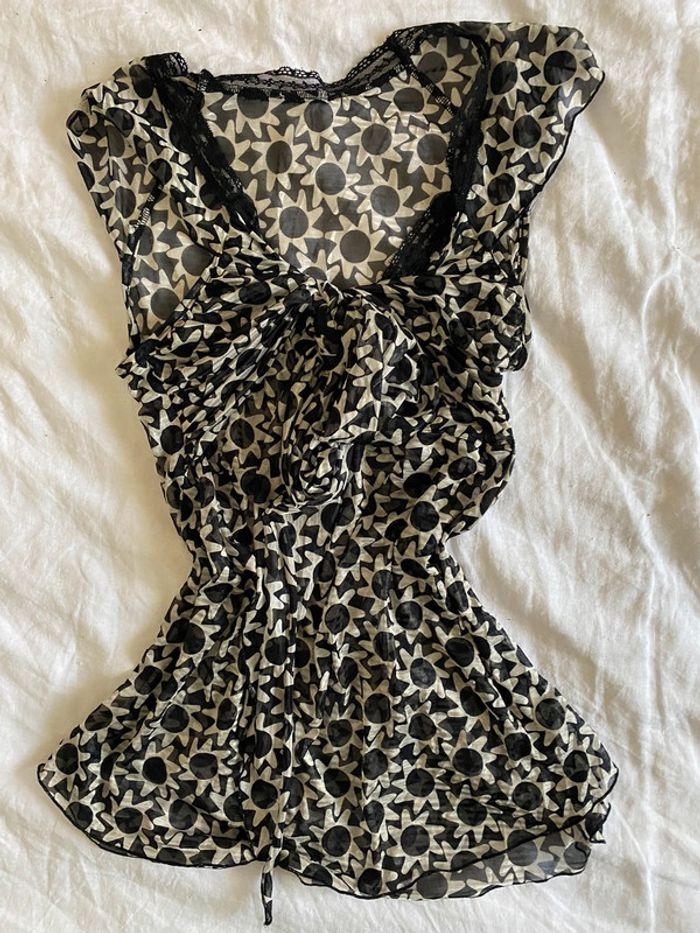 Top en voile vintage noir et blanc - photo numéro 4