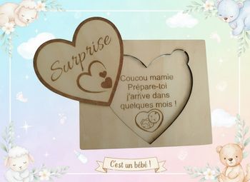 Annonce Grossesse – "Surprise" en Bois Gravé