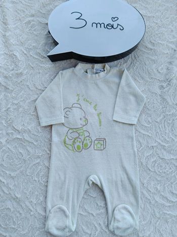 Pyjama grenouillère velours Mixte 3 mois J'aime les bisous vert Ours Ourson Petit kimbaloo