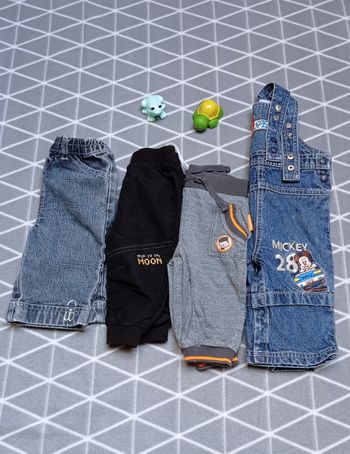 🦁 Lot 3 pantalons et 1 salopette, 6 mois