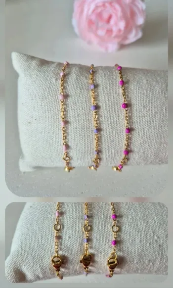 Lot de 3 bracelets dorée style Gigi C en acier inoxydable rose violet pastel
