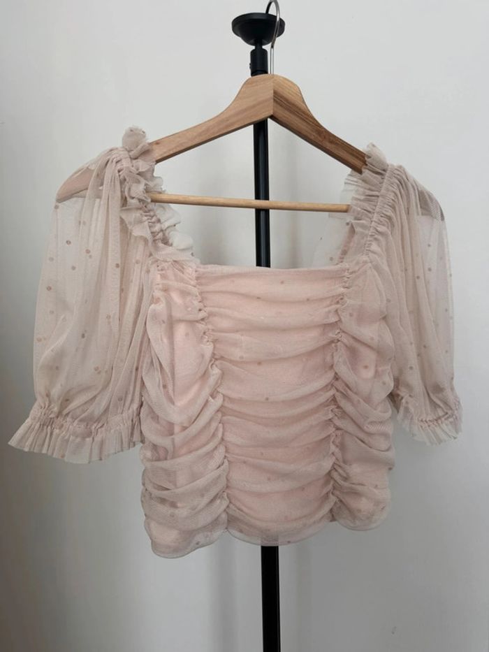 Top court à volants en tulle rose poudré M H&M