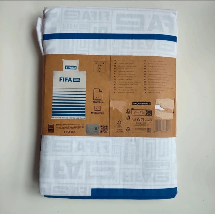 Parure de lit simple FIFA, 100% coton blanc et bleu marine. - photo numéro 3