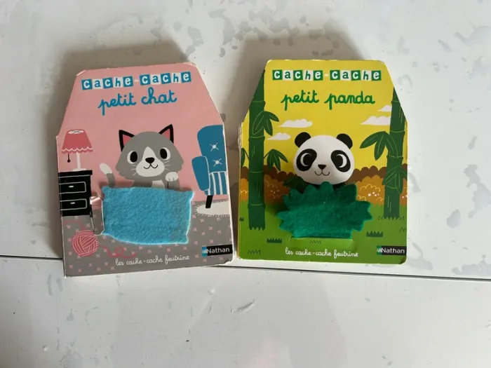 Lot de 2 livres bébé cache-cache petit chat et petit panda Nathan