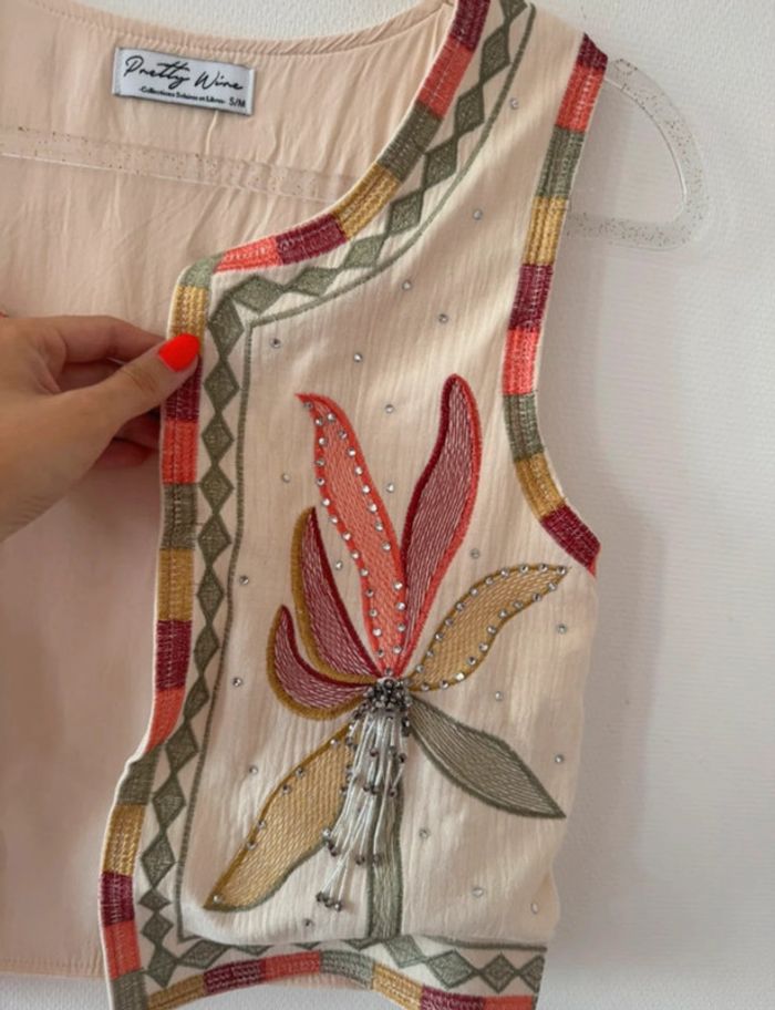 Gilet sans manches brodé fleuri Pretty Wire taille S/M - photo numéro 3