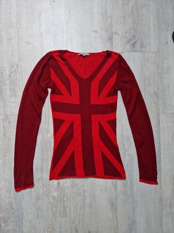 Pull fin Etam XS bordeaux et rouge col V
