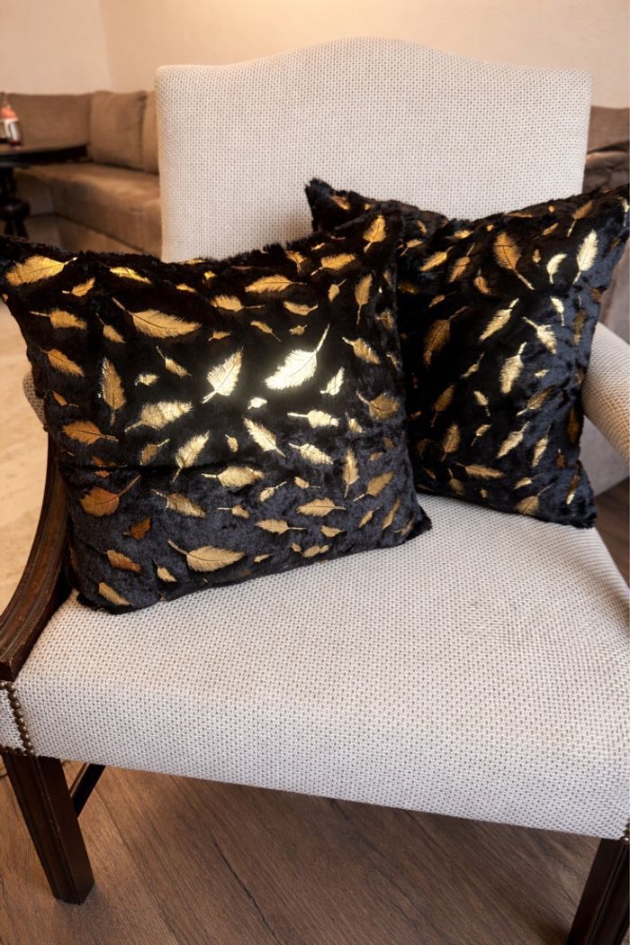 Housses de coussin noires motifs dorés lot de 2 déco chic moderne - photo numéro 2