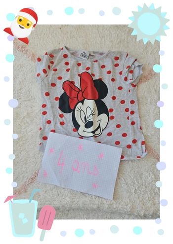 Tee shirt manche courte fille 4 ans minnie gris pois rouge
