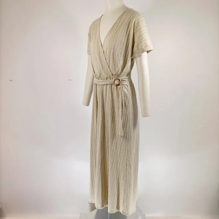 robe longue cache coeur beige rayures verticales CMT atelier - taille M (10) A310 - photo numéro 3