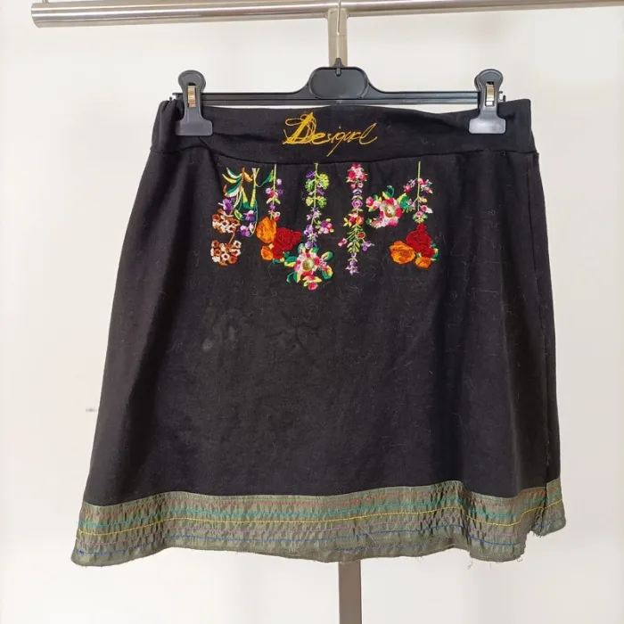 Jupe Desigual noire brodée - Taille L - Style bohème chic A597 - photo numéro 6