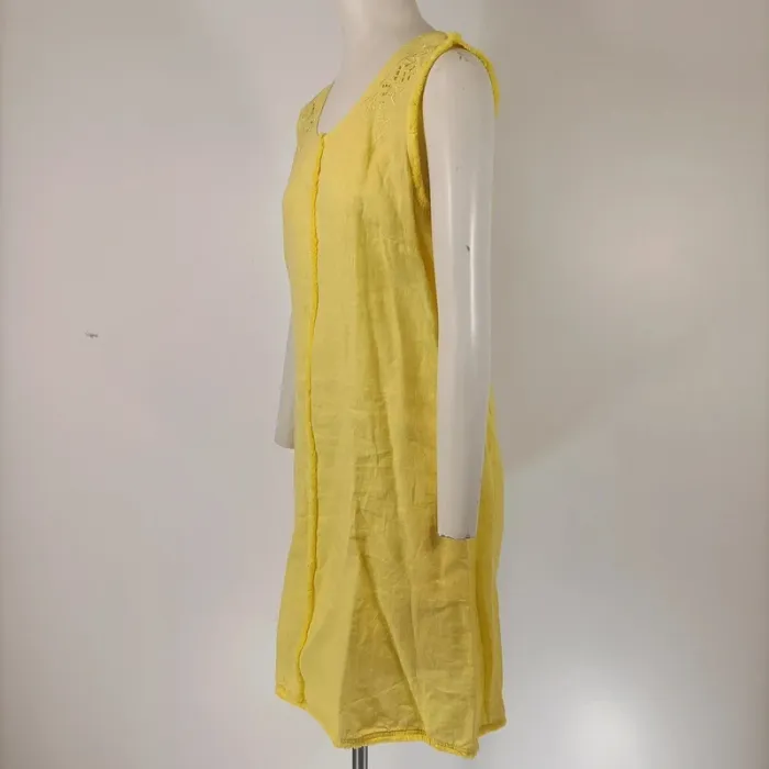 Robe jaune sans manches coton brodé détails ajourés taille M estimée A007 - photo numéro 2