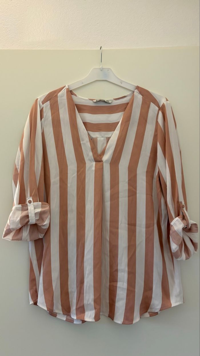 Blouse rose et blanche rayée femme XL