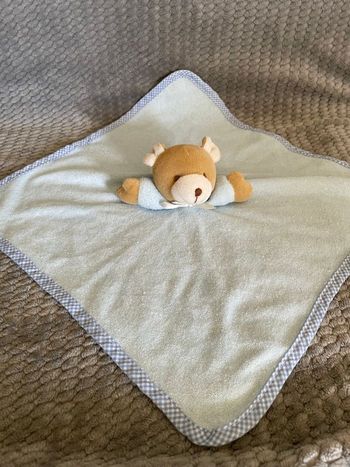 Doudou plat ours marron bleu noeud Simpson trading