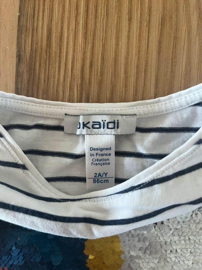 🤍💙 Tee-shirt blanc à rayures bleues – 24 mois – Okaïdi - photo numéro 4