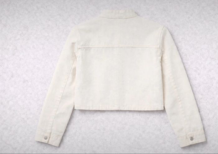 Veste en jean courte zippée dans une couleur crème & bleu - 01 FIRST - photo numéro 3