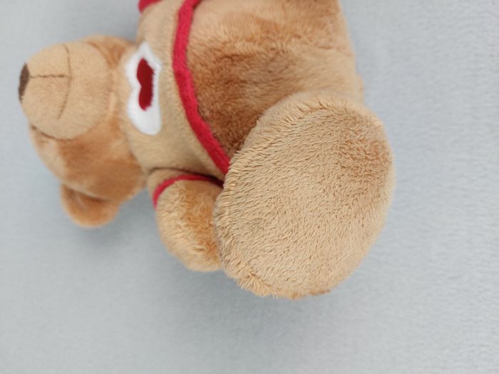 Peluche doudou ours brun marron NICOTOY tee-shirt coeur rouge blanc 20 cm assis vintage - photo numéro 4