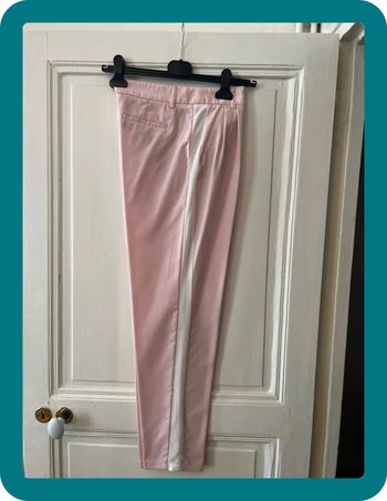 Pantalon carotte laine fine rose à bandes blanches taille 36 - Pablo
