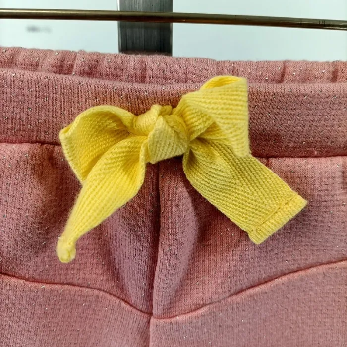 Short bébé fille rose pailleté 23 mois taille réglable nœud jaune A010 - photo numéro 2