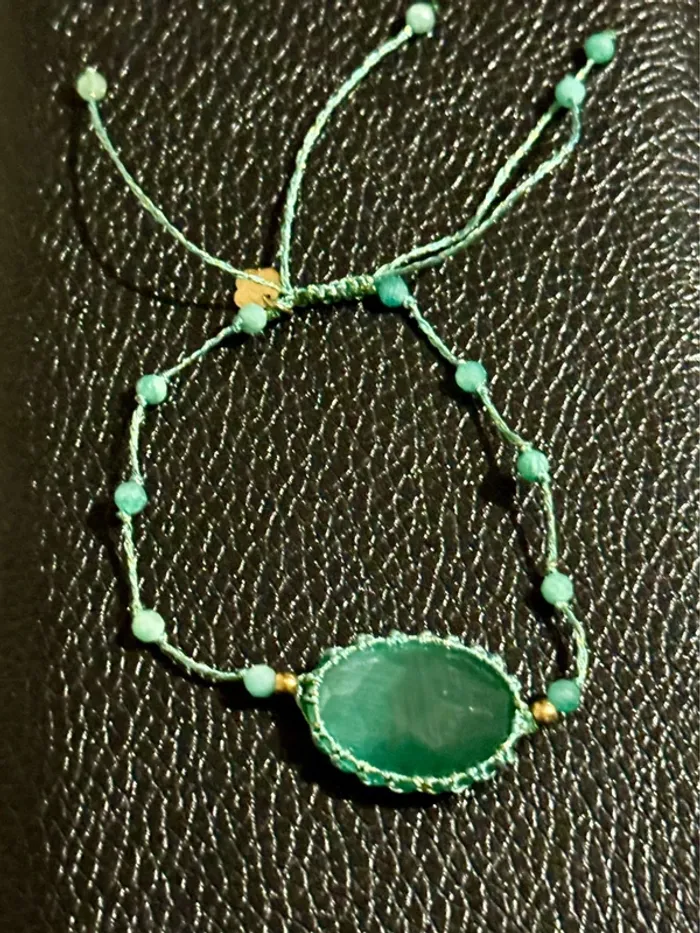 Bracelet fils tissés perles jade vert et pierre d’eau réglable habaha Paris - photo numéro 5