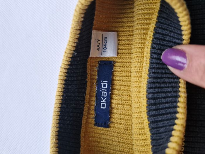Pull 4 ans Okaïdi Jaune moutarde avec rayures noires et grises - photo numéro 3