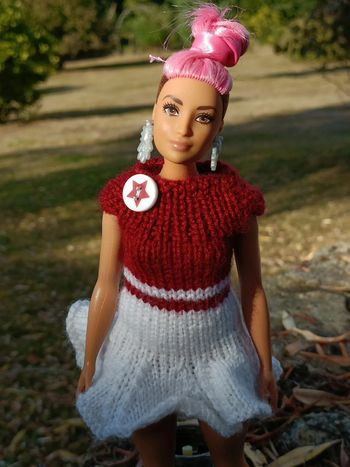 Robe bordeaux et blanche pour poupée barbie