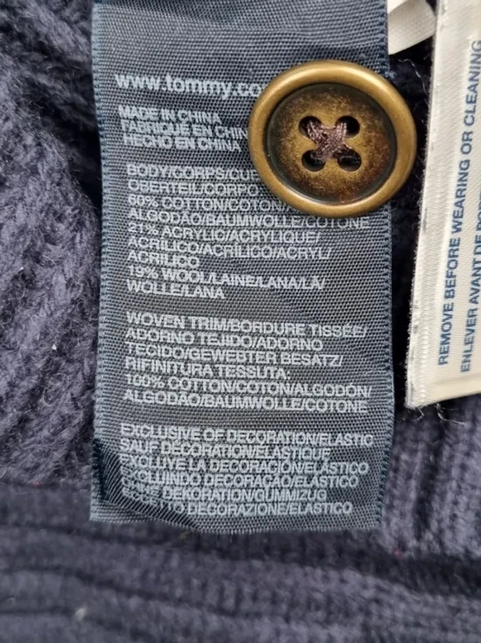 Pull col châle Tommy Hilfiger – Bleu marine – Taille M Hommes (mesures en photos) - photo numéro 7