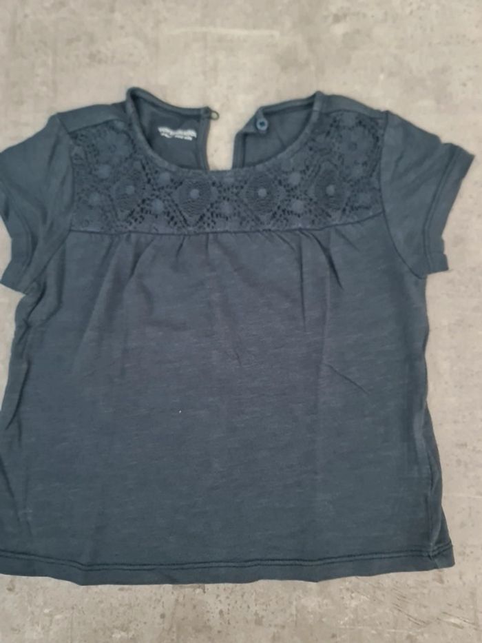 T shirt bleu manches courtes dentelles fille 4 ans vertbaudet