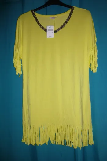 tunique jaune a frange Ms mode taille M neuf