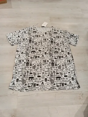Tee shirt blanc et noir imprimé homme xl