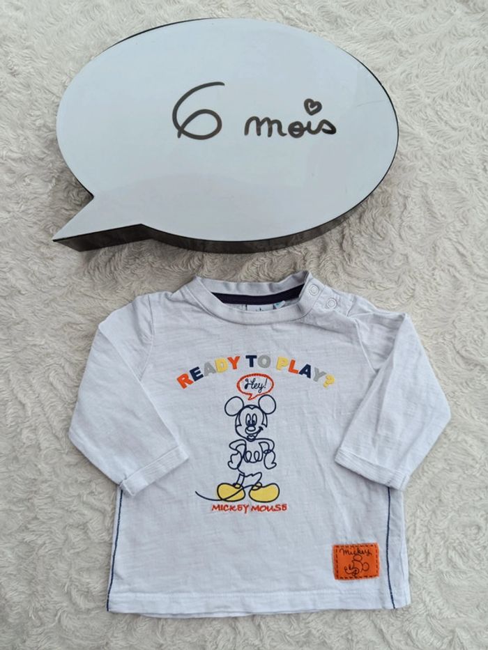 Tee shirt chemise manches longues Garçon 6 mois Mickey ready to play Disney Baby 100% coton