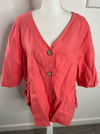 Blouse rose corail en lin T1 36 S
