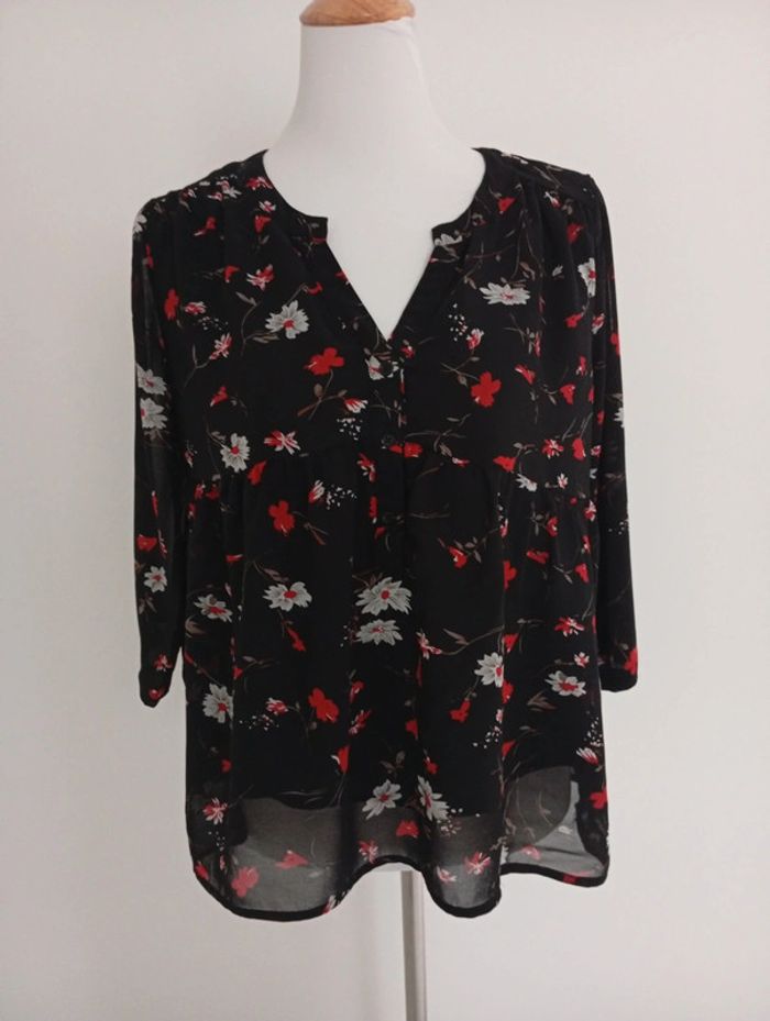 Ycoo - blouse noire taille L| motif floral - printemps été automne