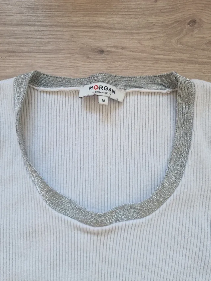 Pull blanc Morgan manches 3/4 taille M - photo numéro 2