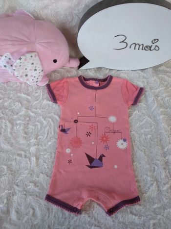 Barboteuse Combishort combinaison été Fille 3 mois Oiseaux Origami Kitchoun