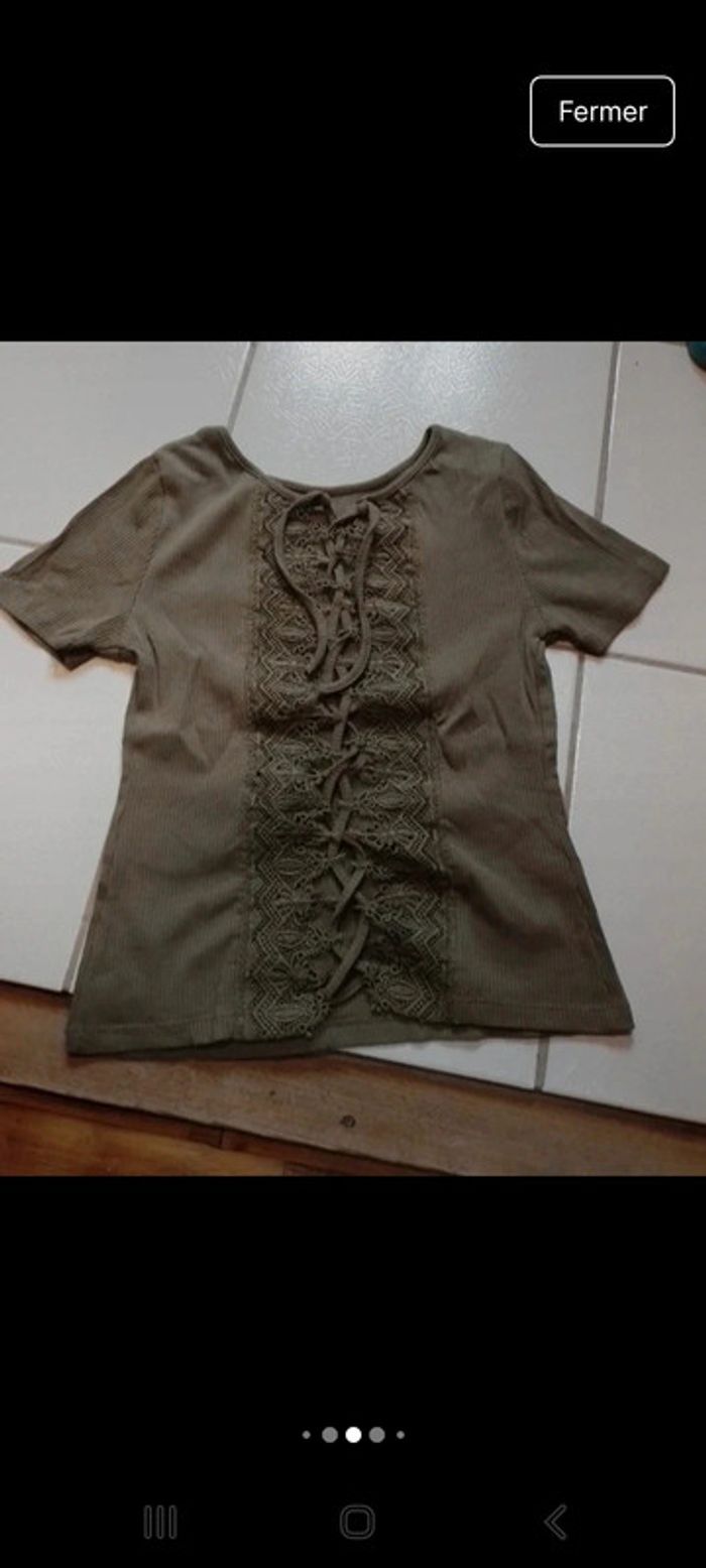 T-shirt femme vert kaki ajouré au dos Cache Cache - photo numéro 9