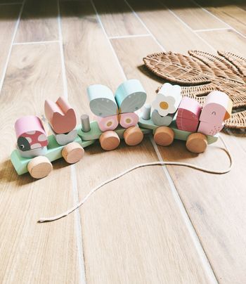 🌷Train avec formes à empiler flowers et butterflies en bois marque Little dutch