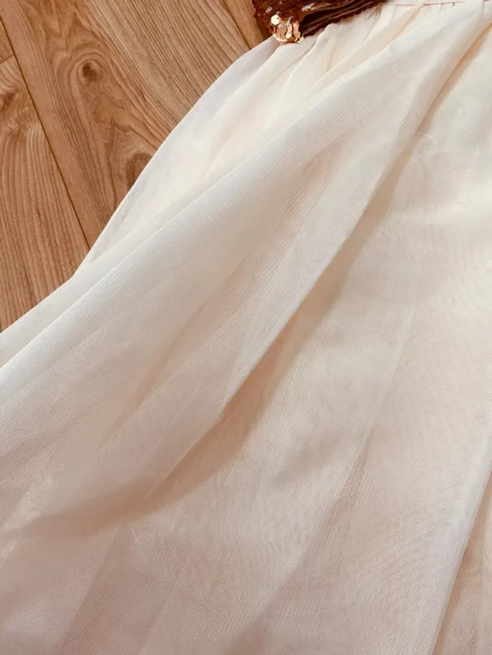 Taille 5-6 ans robe longue créateur fille TAO crème et bronze * sequins et tulle * 💐 - photo numéro 6